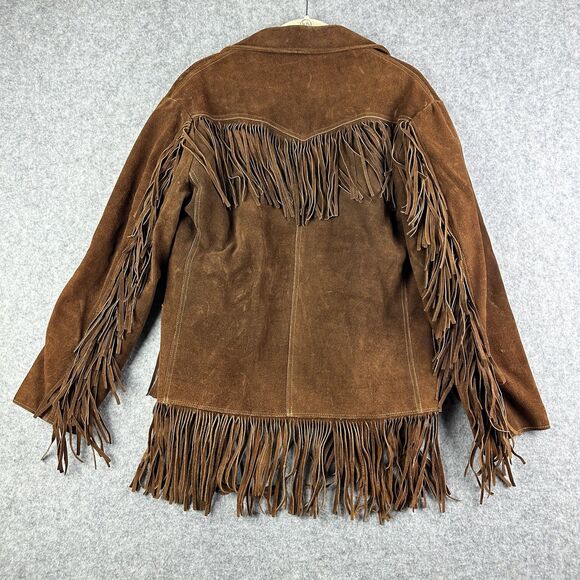 Vintage Pypsa Brown Suede Fringe Jacket Size 38 Western Boho Rodeo Ranch READ* - Picture 4 of 16